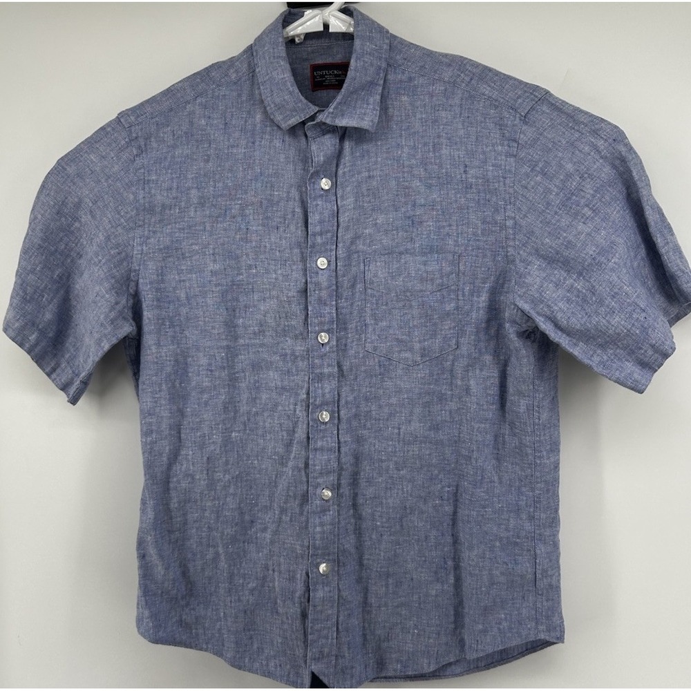 Untuckit Wrinkle Resistent 100% Linen Short Sleeve Button Down Light Blue XL - Picture 1 of 4